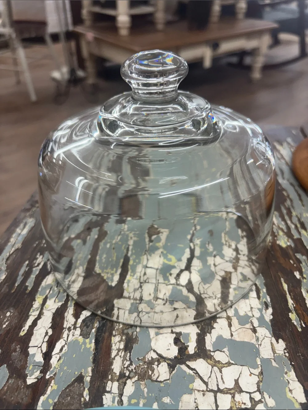 Glass Cloche Dome with Light Blue Base